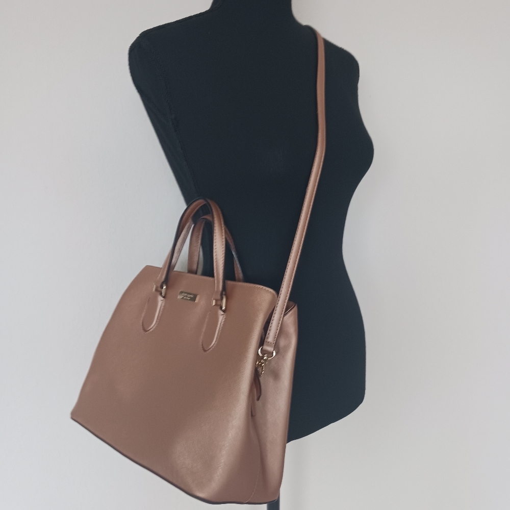 Kate Spade Rose Gold Leather Satchel Tote Crossbody Purse EUC